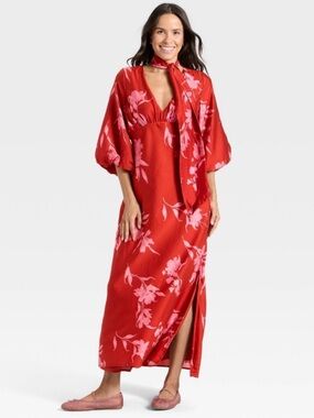 A New Day- Tie Neck Maxi Floral Dress